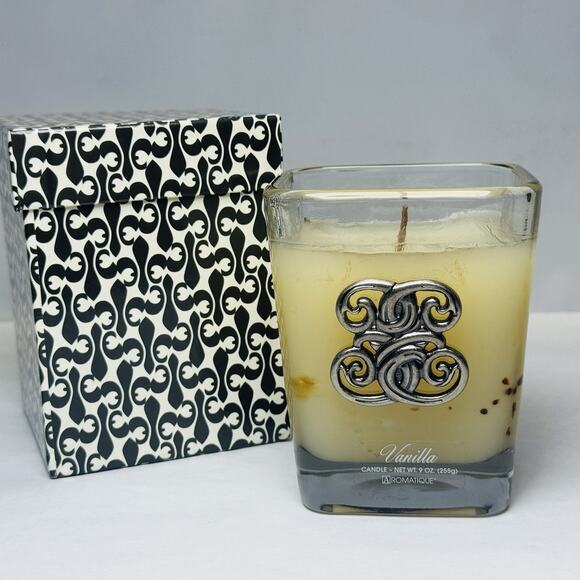 Aromatique Vanilla Scented Candle 9 oz in Glass Decorative Cube with Gift Box - Picture 1 of 8